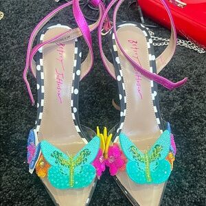 Betsey Johnson Pink and Blue Butterfly Heels